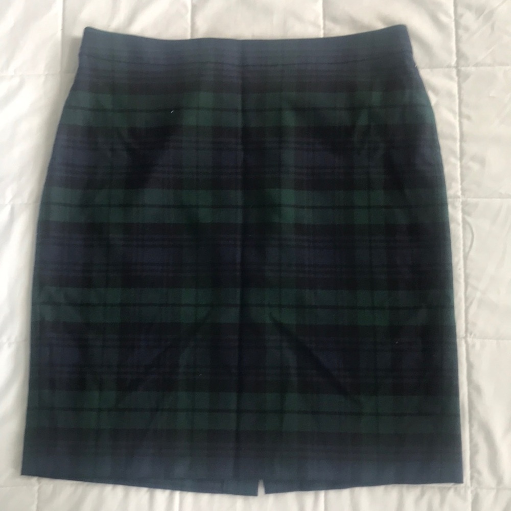 Blue and green plaid pencil skirt